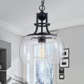 WUZUPS Chandelier Rustic Farmhouse Industrial Round Ceiling Pendant LED Light Fixture with Clear Glass Shades for Dining Room Kitchen Island Foyer Entryway, H 13" x W 10", E26 Base, Black