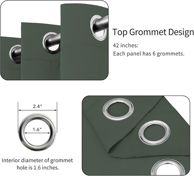 Easy-Going Blackout Curtains for Bedroom, Solid Thermal Insulated Grommet and Noise Reduction Window Drapes, Room Darkening Curtains for Living Room, 2 Panels (42x45 in, Greyish Green)