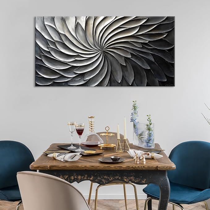 LASMOND Abstract Black and White Wall Art for Living Room Modern Canvas Print Painting Lines Flower Floral Large Artwork Bedroom Home Office Wall Décor (40x20 Inches)
