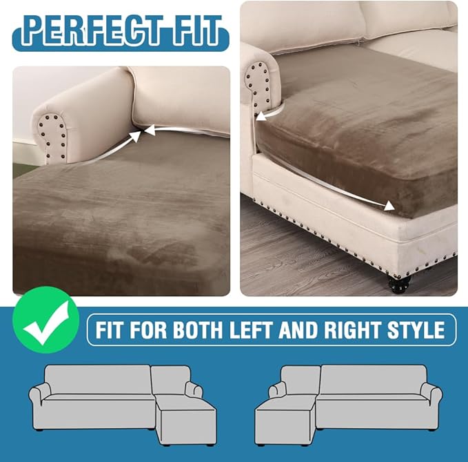 H.VERSAILTEX Velvet Stretch Individual Chaise Cover Sectional Couch Covers for L Shaped Sofa Both Left/Right Furniture Protector Seat Cushion Sofa Cover (1 Piece Chaise Cover, Mocha)