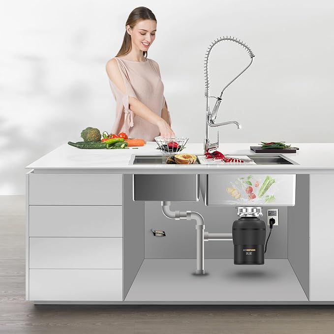 Garbage Disposal 1/2 HP Easy install Quiet with Stopper Power Cord, Kitchen sink Food Waste Disposer Continuous Feed, Stainless Steel Grind Half Horsepower AC Motor Unit (MAX-3)