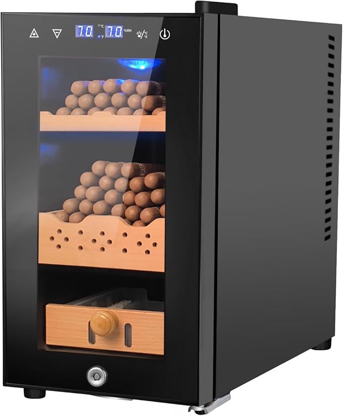 Electric Cigar Humidor, 25L 200 Counts Large Capacity,Thermostatic Electric Cooler Cabinet with Digital LED Screen, Safety Lock,Smart Humidity & Temp Control, Gifts for Men