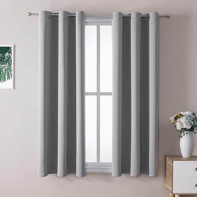ChrisDowa Grommet Blackout Curtains for Bedroom and Living Room - 2 Panels Set Thermal Insulated Room Darkening Curtains (Light Grey, 38W x 45L)