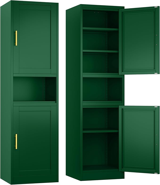 Tall Narrow Storage Cabinet 66.93" H Tall Bathroom Cabinet Metal Pantry Cabinets, 4 Adjustable Shelves for Kitchen, Home Office, Living Room, Dinning Room (20 inches Wide Green)