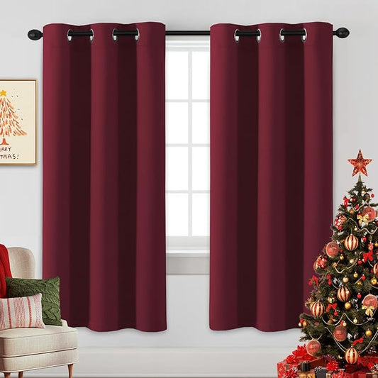 H.VERSAILTEX Christmas Curtains for Bedroom Thermal Insulated Room Darkening Living Room Curtains 72 Inch Long Grommet Privacy Protection Window Curtain Panels/Drapes for Nursery, 2 Panels, Burgundy
