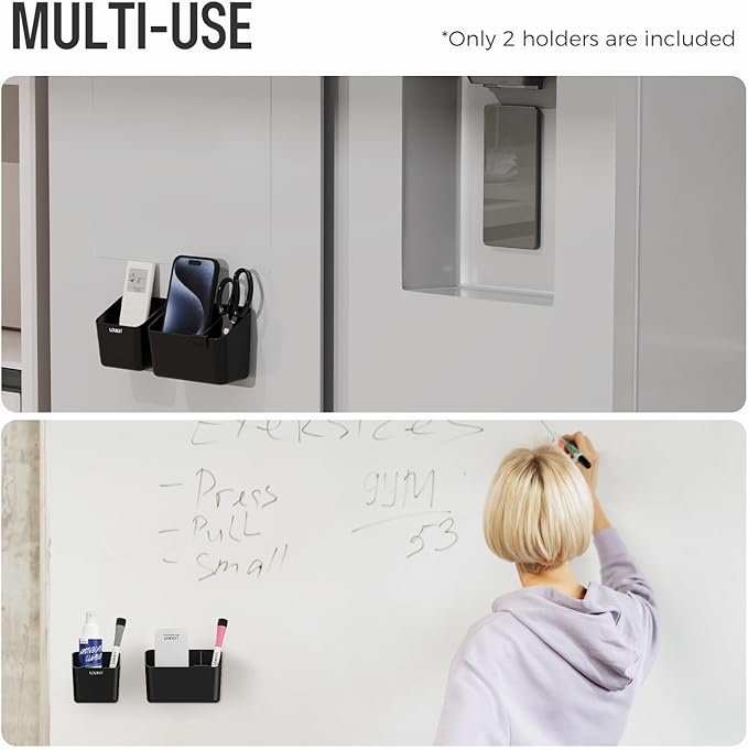 loukin Magnetic & Adhesive Dry Erase Marker Holder with Diver, 1 Small + 1 Mini, Magnetic Storage Organizer for Whiteboard or Refrigerators (Black)