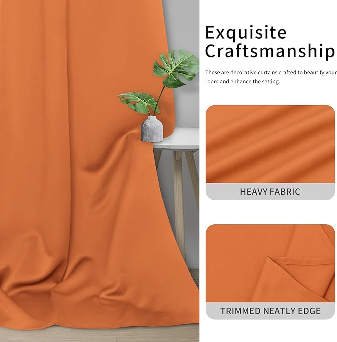 Easy-Going Blackout Curtains for Bedroom, Solid Thermal Insulated Grommet and Noise Reduction Window Drapes, Room Darkening Curtains for Living Room, 2 Panels(42x63 in, Orange)