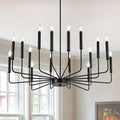 Modern Black Farmhouse Chandeliers, 16-Light Industrial Metal Chandelier Lighting, Classic Candle Hanging Pendant Light Fixtures for Kitchen Island, Living Room, Dining Room, Stair