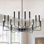 Modern Black Farmhouse Chandeliers, 16-Light Industrial Metal Chandelier Lighting, Classic Candle Hanging Pendant Light Fixtures for Kitchen Island, Living Room, Dining Room, Stair