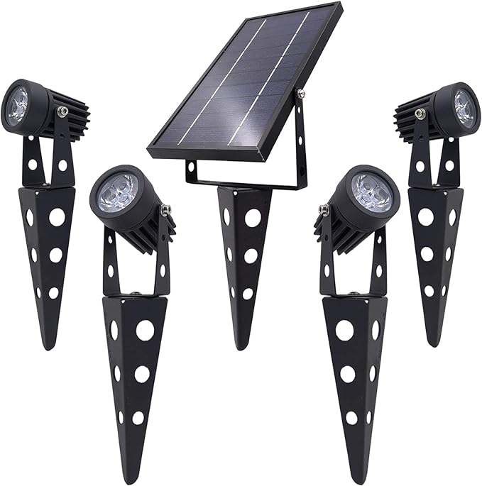 4-Spotlight Mini 50X Solar-Powered LED Spotlight (Cool White LED), Black Finish, Outdoor Garden Yard Landscape Downlight