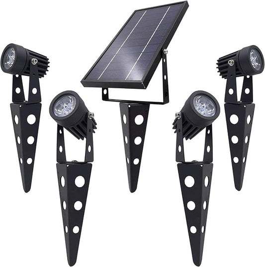 4-Spotlight Mini 50X Solar-Powered LED Spotlight (Cool White LED), Black Finish, Outdoor Garden Yard Landscape Downlight