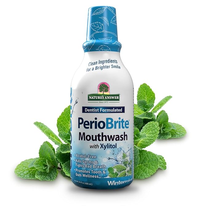 Nature's Answer Periobrite Winter Mint Mouthwash | Promotes Healthy Teeth & Gums| Fights Bad Breath | Fluoride-Free, Alcohol-Free, Gluten-Free & Vegan| No Artificial Preservatives 16oz