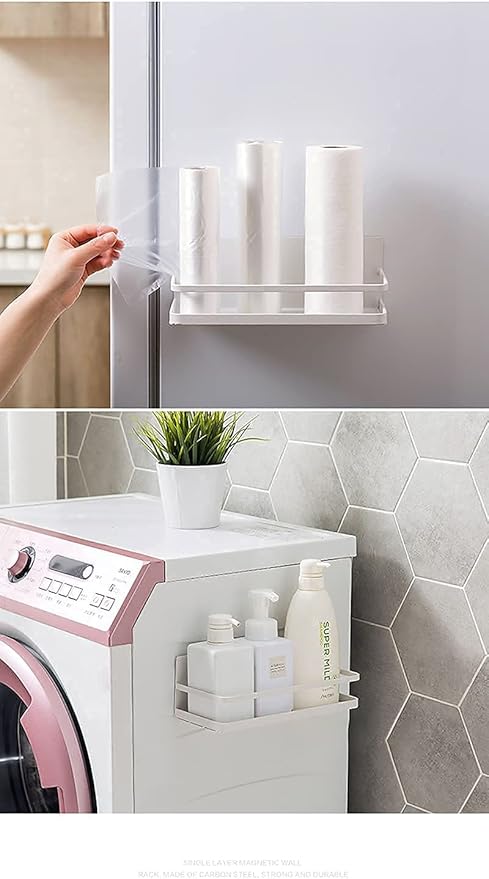 Magnetic Spice Rack Refrigerator Side Magnetic Spice Rack Kitchen Magnetic Shelf Magnetic Fridge Shelf Perfect Space Saver for Kitchen/Apartment 2 Pack (Black)