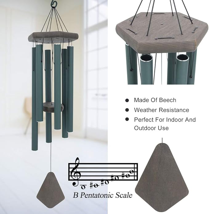 Large Wind Chimes for Outside, 30" Aluminium Wind Chime with Wind Catcher, Outdoor Garden Patio Decoration Windchimes, Classic Zen Gift for Men and Women Green