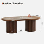 Oval Fluted Coffee Table, Farmhouse Wood Coffee Table Mid Century Modern Center Table Boho Living Room Tables for Living Room Office (Walnut, 19.69" D x 39.38" W x 13.78" H)