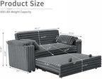 68.11" Corduroy Convertible Sofa Bed with USB Charging Port, Foldable Sleeper Chair with Pillows & Armrests, 3-in-1 Floor Couch for Living Room, Bedroom, Guest Room – Dark Gray