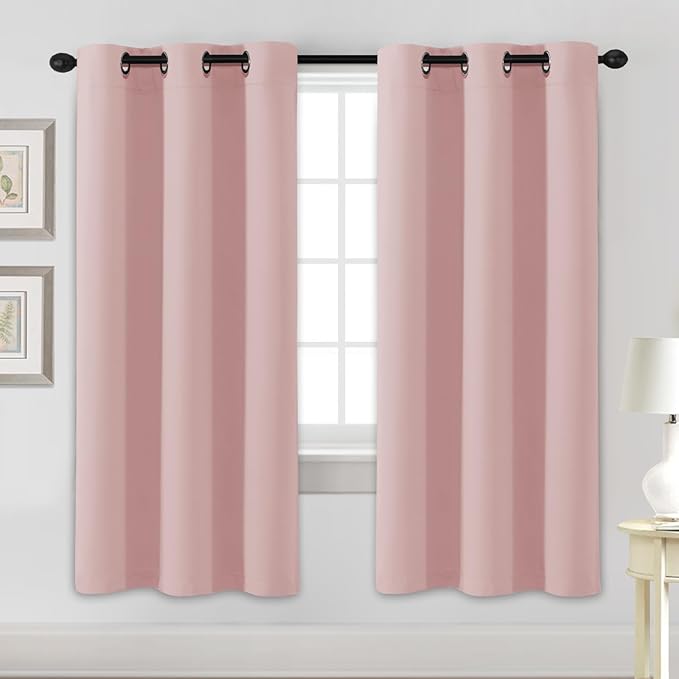 H.VERSAILTEX Blackout Curtains for Bedroom Thermal Insulated Room Darkening Living Room Curtains 72 Inch Long Grommet Privacy Protection Window Curtain Panels/Drapes for Nursery, 2 Panels, Baby Pink