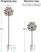 Copper Wind Spinners Outdoor 74 Inches with Solar LED Light, Kinetic Dual Wind Sculptures & Spinners for Yard Lawn Garden Decor, Large Metal Clearance Windmill with Bronze Leaf