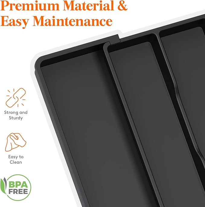 Lifewit Utensil Organizer for Kitchen Drawers, Expandable Cooking Utensil Tray, Adjustable Cutlery Silverware Flatware Holder, Plastic Kitchen Spatula Tools and Gadgets Storage Divider, Large, Black