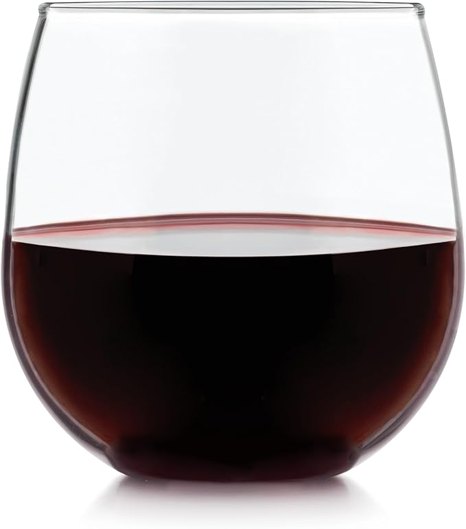 Libbey Stemless Red Wine Glasses, 16.75 Oz Classy, Wide Bowl Stemless Wine Glasses Set of 8, Chip Resistant Glasses Drinking Set for Get-Togethers