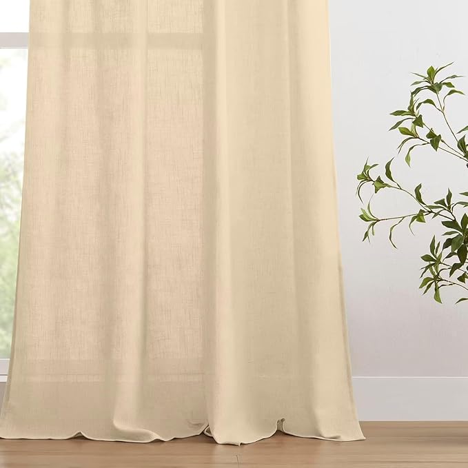 Joydeco Linen Curtains 84 Inch Length 2 Panels Set, Light Filtering Curtains for Bedroom Living Room,Linen Blend Drapes 52 Inches Wide with Back Tab Rod Pockets (W52 x L84 Inch, Natural)