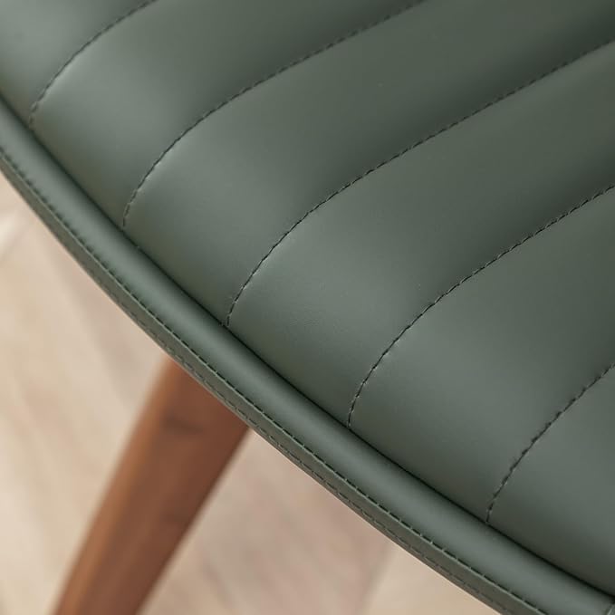LUNLING Swivel Dining Room Chairs Set of 2, Mid Century Modern Green Faux Leather Kitchen Chairs with Arms,Bamboo Legs Side Chairs No Wheels,Accent Chair for Dining Rooms and Offices