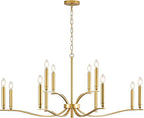 12 Light Gold Living Room Chandelier High Ceiling Foyer Candle Chandelier Large Modern Brass 44in Metal Chandeliers Hanging Light for Master Bedroom Dining Room Light Fixture Over Table