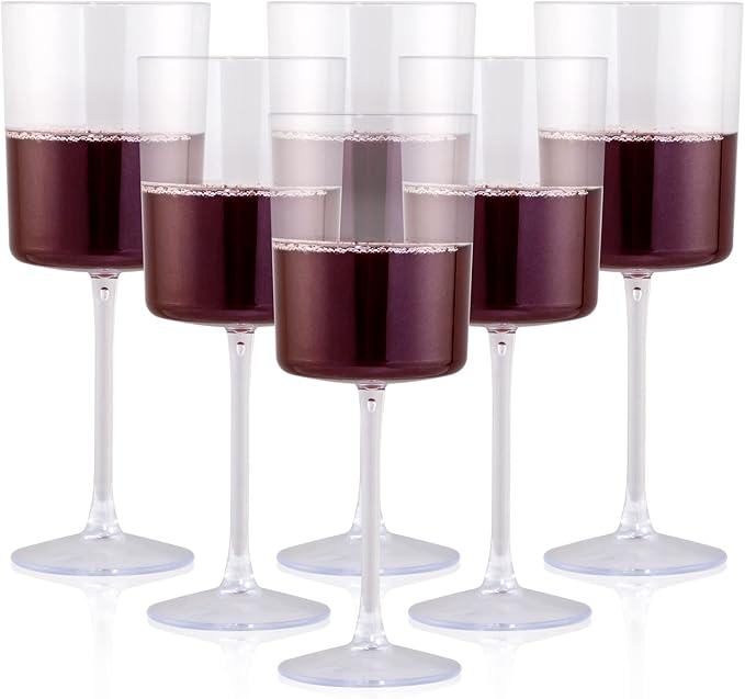 Ciaell 12 Pack Clear Plastic Wine Glasses - 10 Oz Disposable Wine Glasses with Stem for Parties & Weddings & Poolside & Outdoors & Camping
