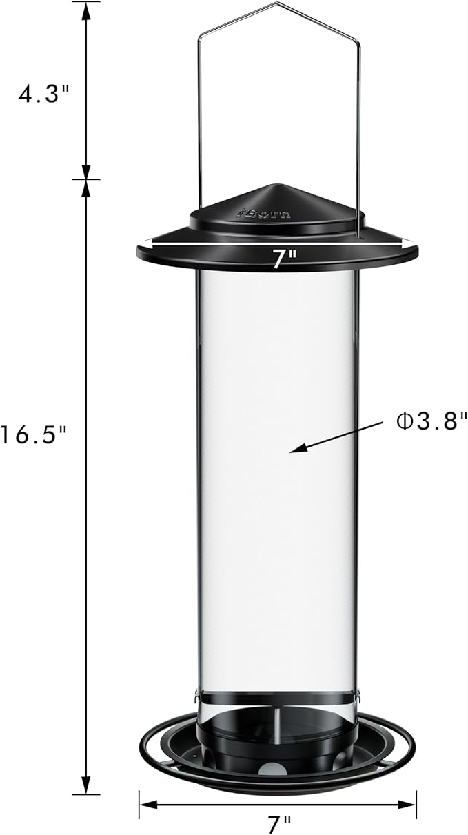 iBorn Metal Bird Feeder for Outside Hanging,Wild Bird Feeders for Cardinal,18cm Large Roof&Green,42CM Long,4.5lb High-Capacity(Seed is not Included)