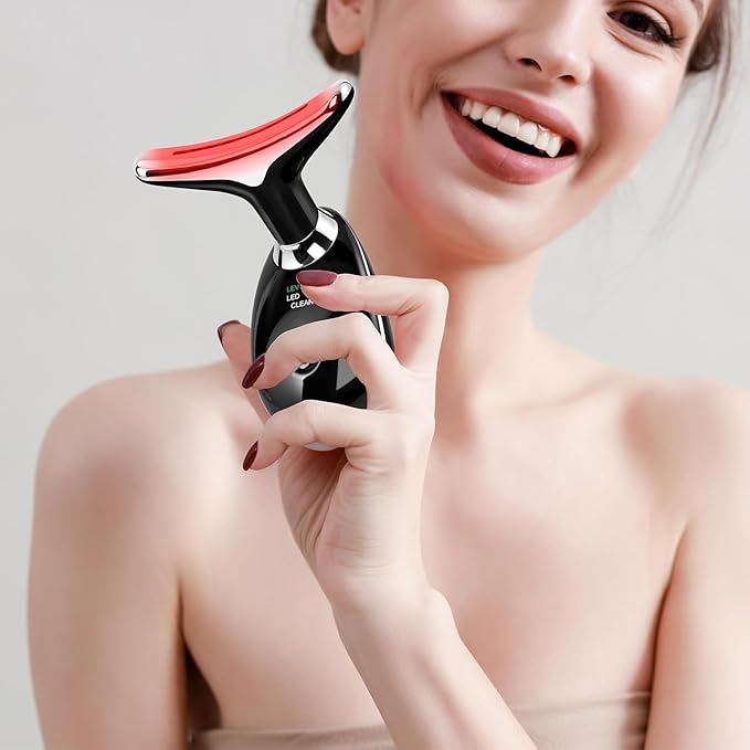Facial Massager Red-Light-Therapy-for-Face and Neck, Face 𝖲 culpting Wand with 7 Color (Bright Black)