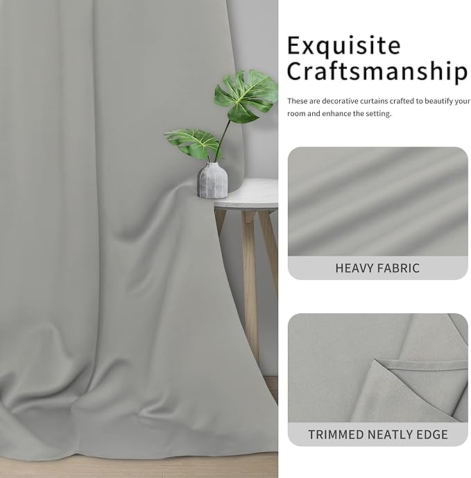 Easy-Going Blackout Curtains for Bedroom, Solid Thermal Insulated Grommet and Noise Reduction Window Drapes, Room Darkening Curtains for Living Room, 2 Panels(42x63 in, Light Gray)