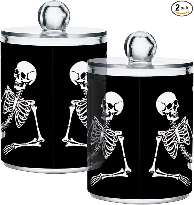 Halloween Skull 2PC Airtight Transparent Glass Storage Jar, Food Storage Container Glass, Can Store Candy, Salt, Coffee Beans, With lid, Easy To Use…