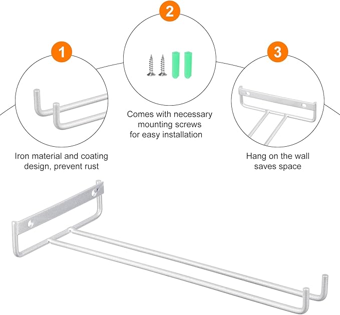 uxcell 5Pcs Wine Glass Rack, 10.43 Inch Iron Wine Glasses Rack Under Cabinet Stemware Rack - Wall Mountable Wine Glass Holder Storage Hanger for Bars Coffee Restaurants Kitchens, Silver