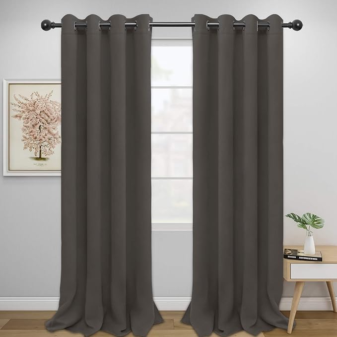 Easy-Going Blackout Curtains for Bedroom, Solid Thermal Insulated Grommet and Noise Reduction Window Drapes, Room Darkening Curtains for Living Room, 2 Panels (52x108 in,Taupe)