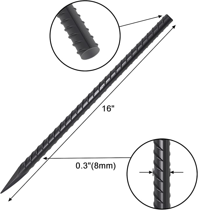 VVOKGO Rebar Stakes 16 Inches Ground Concrete Form Stakes (54pcs), Straight Metal Spikes Heavy Duty with Chisel Point End, 5/16" Diameter Steel Anchors for Fence, Concrete Timber, Garden Plants, Black