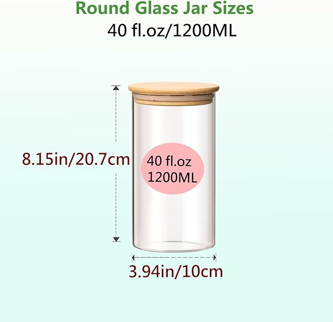 Round Glass Jars Canister with Wood Lid 40 FL OZ [Set of 3], Container Jar with Sealing, Lids for Oat Pasta Flour Cereal Rice Sugar Tea Coffee Beans, Best for Kitchen & Pantry