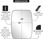 ANDY STAR Black Oblong Mirror, 36x48 Inch Black Oval Mirror for Bathroom with Stainless Steel Metal Frame, Wall Mouned for Bathroom, Living Room, Entryway