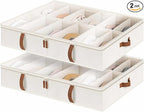 StorageWorks Shoe Organizer Under Bed for Closet, 2-Pack Ultra-thick Fabric Shoe Storage Containers with Bottom Support and Adjustable Dividers, Fits up to 24 Pairs, Beige