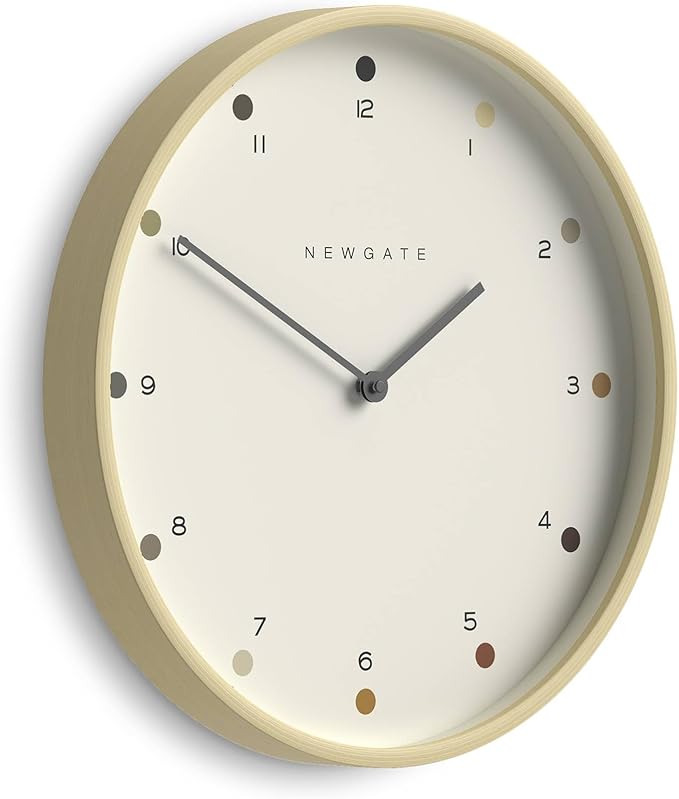 NEWGATE® Mr Clarke Wall Clock | Large Scandi Inspired Plywood Clock | 16 inch | Pale Wood case with Designer dot dial | Modern Minimalist Design for Kitchen, Living Room or Office