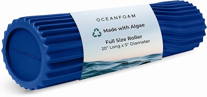 Oceanfoam Tidal Roller - Royal Blue - Muscle Massage Foam Roller for Back Pain & Stretching - Firm and Ergonomic Wide Wave Textured - Yoga, Athletics, & Wellness - Full Size, 20" x 5"