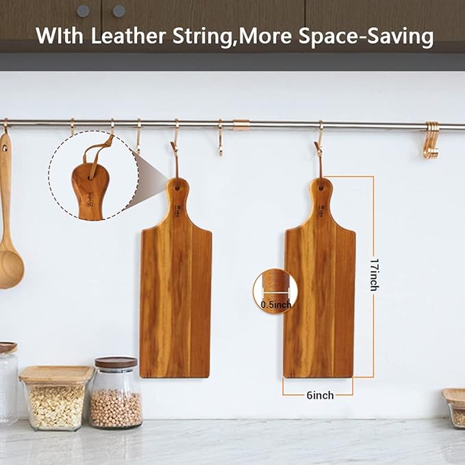 AIDEA Wood Cutting Board with Handle, Cheese Board Chartuterie Board for Kitchen, Party 17" LenghtX6"Height (2 Pack)