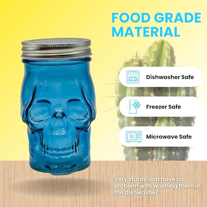 Generic 14 oz Colorful Skull Glass Mason Jar – Mix & Match 7 Vibrant Colors, Large & Durable! (Pink)