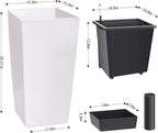 30" Tall Planters Set of 2, Outdoor＆Indoor Black Planter Pots, High Front Porch Planter Pots with Drainage Holes＆Water Level Monitor Movable Wheels ＆Inner Bucket, Automatic Watering, White