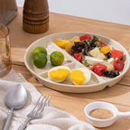 9" Unbreakable Divided Plates Set of 5, Wheat Straw Plate Reusable Dinnerware Portion Control Plate, Round Bariatric Plastic Plate for Kids Adults, BPA-free, Dishwasher Safe