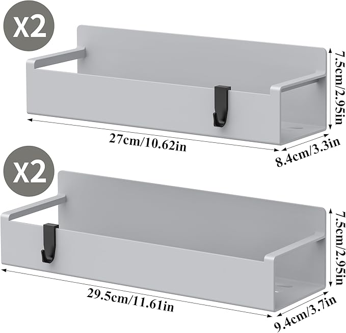 4 Pack Magnetic Spice Rack Organizer for Refrigerator and Oven, Light Gray Fridge Organizers and Storage for Kitchen