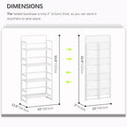 4NM No Assembly Foldable Bookshelf, 4-Shelf Collapsible Bookcase Storage for Small Spaces, 54" H, All White