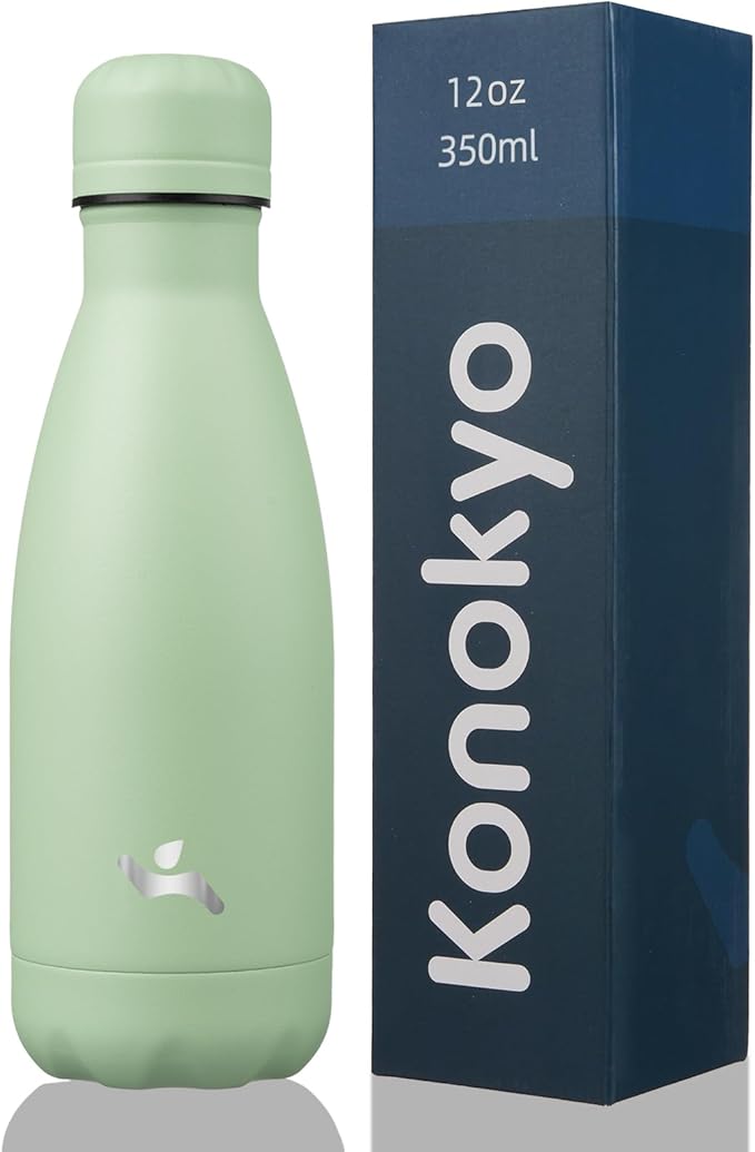Insulated Water Bottles,12 oz Double Wall Stainless Steel Vacumm Metal Flask for Sports Travel,Macaron Green