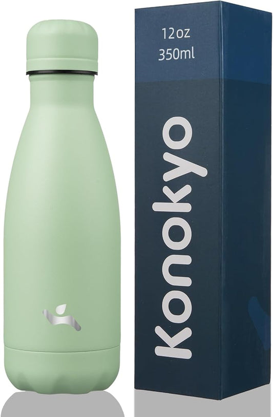 Insulated Water Bottles,12 oz Double Wall Stainless Steel Vacumm Metal Flask for Sports Travel,Macaron Green