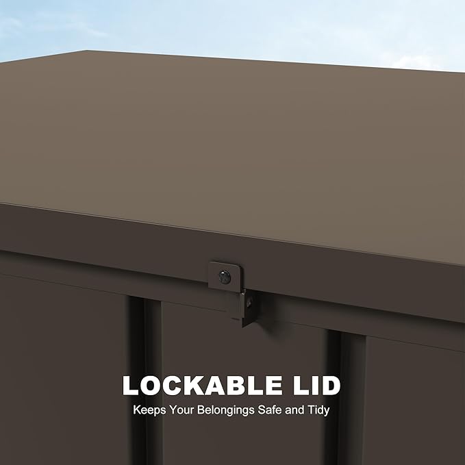PURPLE LEAF Outdoor Deck Box 120 Gallon Waterproof Lockable Storage Box Container with Lid Deck Organization for Patio Cushions Side Table Pool Accessories Garden Tools, Brown
