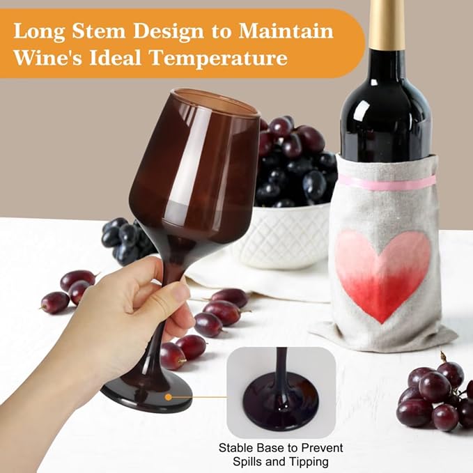 Colored Wine Glasses Set of 6-14oz Colorful Long Stem Wine Glass, Multi Color Pretty Crystal Glassware, Hand Blown Goblets Drinkware, Unique Stemware Wine Glass Holiday Gift Set